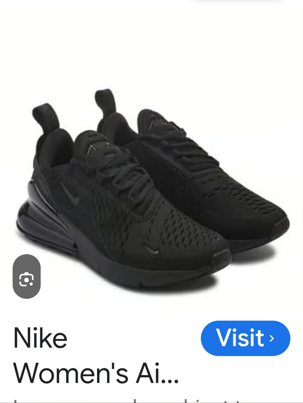 Nike 270 All-Black Athletic Sneakers Woman's Size 6.5